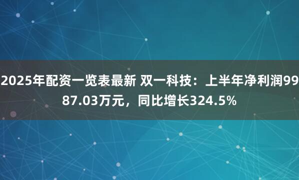 2025年配资一览表最新 双一科技：上半年净利润9987.03万元，同比增长324.5%