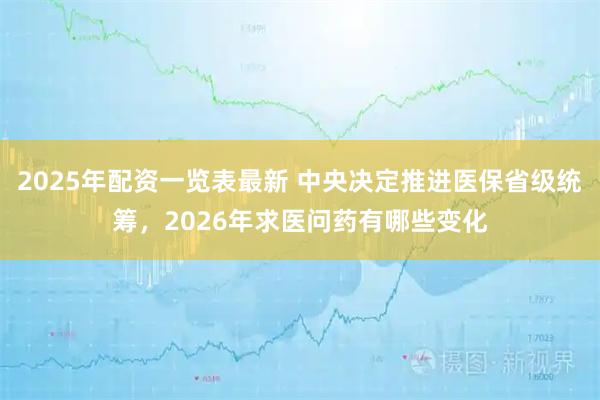 2025年配资一览表最新 中央决定推进医保省级统筹，2026年求医问药有哪些变化
